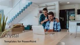  Presentation with family talking - PPT theme enhanced with young-married-couple-is-talking background and a coral colored foreground