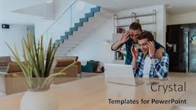  Presentation with family talking - Presentation theme featuring young-married-couple-is-talking background and a coral colored foreground