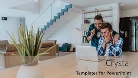  Presentation with family talking - Presentation design consisting of young-married-couple-is-talking background and a coral colored foreground