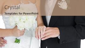  Presentation with married couple - Cool new slide deck with young married couple posing holding hands and a bouquet backdrop and a coral colored foreground