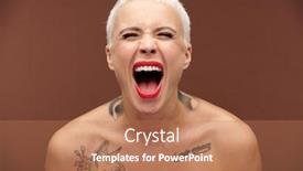  Presentation with aggression - PPT theme having young-masculine-female-with-short background and a coral colored foreground