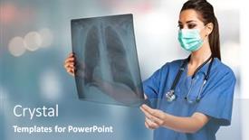  Presentation with covid coronavirus - Beautiful presentation theme featuring young-masked-nurse-looking backdrop and a seafoam green colored foreground