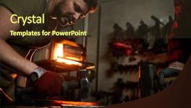  Presentation with audio analoge tape master - Cool new presentation design with young master in apron leaning backdrop and a tawny brown colored foreground