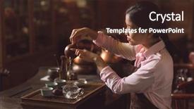  Presentation with tea - Cool new slides with young master pouring tea backdrop and a wine colored foreground