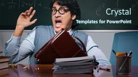  Presentation with math teacher - Slide deck featuring academic professors stress - young math teacher in front background and a tawny brown colored foreground