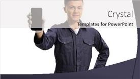  Presentation with mechanic - Slide set featuring young-mechanic-holding-a-mobile background and a white colored foreground
