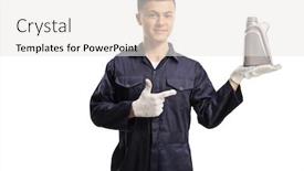  Presentation with motor oil - Colorful slide deck enhanced with young-mechanic-holding-a-motor backdrop and a white colored foreground
