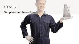  Presentation with oil plastic - Amazing PPT theme having young-mechanic-holding-an-engine backdrop and a white colored foreground