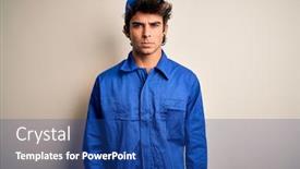  Presentation with mechanic - Slides enhanced with young-mechanic-man-wearing-blue background and a ocean colored foreground