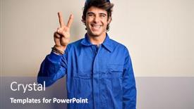  Presentation with mechanic - Slide deck consisting of young-mechanic-man-wearing-blue background and a ocean colored foreground