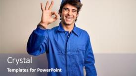  Presentation with mechanic - Slides featuring young-mechanic-man-wearing-blue background and a ocean colored foreground