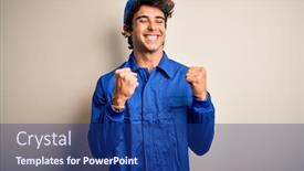  Presentation with blue eyes - Slide deck enhanced with young-mechanic-man-wearing-blue background and a navy blue colored foreground