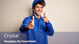  Presentation with mechanic - PPT layouts enhanced with young-mechanic-man-wearing-blue background and a navy blue colored foreground