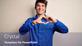  Presentation with young man wearing a hat - Audience pleasing slide set consisting of young-mechanic-man-wearing-blue backdrop and a navy blue colored foreground