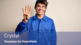  Presentation with mechanic - Presentation theme consisting of young-mechanic-man-wearing-blue background and a ocean colored foreground