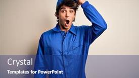  Presentation with mechanic - Presentation design enhanced with young-mechanic-man-wearing-blue background and a  colored foreground