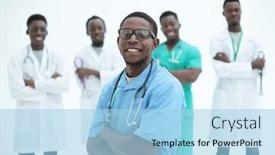  Presentation with medic - PPT theme featuring young-medic-standing-in-front background and a light blue colored foreground