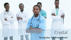  Presentation with medic - Amazing PPT theme having young-medic-standing-in-front backdrop and a light blue colored foreground