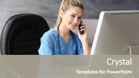  Presentation with medical assistant - PPT layouts having young medical assistant talking background and a gray colored foreground