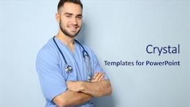  Presentation with medical assistant - Cool new PPT layouts with young medical assistant with stethoscope backdrop and a sky blue colored foreground