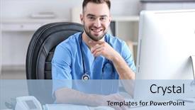  Presentation with medical assistant - Slide deck having young medical assistant working background and a light blue colored foreground