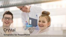  Presentation with medical student - PPT layouts featuring young medical students doing research background and a soft green colored foreground