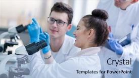  Presentation with medical student - Audience pleasing PPT theme consisting of young medical students doing research backdrop and a light blue colored foreground