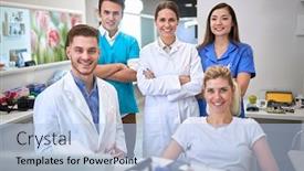  Presentation with office workers - Colorful theme enhanced with young-medical-workers-in-office backdrop and a light blue colored foreground
