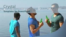  Presentation with beer - Audience pleasing PPT theme consisting of young-men-drinking-beer backdrop and a light blue colored foreground