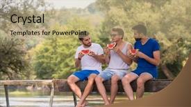  Presentation with nature river - Cool new slides with young men enjoying watermelon backdrop and a coral colored foreground