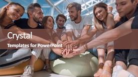  Presentation with group - Beautiful slide set featuring young men folded their hands backdrop and a violet colored foreground