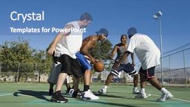  Presentation with basketball court - Colorful PPT layouts enhanced with young men playing basketball backdrop and a teal colored foreground