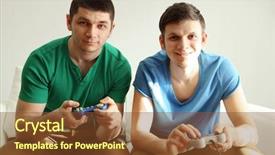  Presentation with two men climbing - Theme enhanced with young men playing video games background and a tawny brown colored foreground