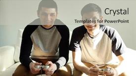  Presentation with two men on a judo - Cool new PPT theme with young men playing video games backdrop and a  colored foreground