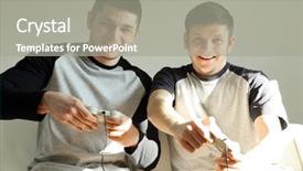  Presentation with video games playing - Cool new slide deck with young men playing video games backdrop and a gray colored foreground
