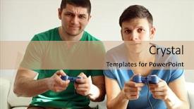  Presentation with two men on a judo - Slide deck enhanced with young men playing video games background and a coral colored foreground