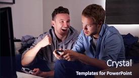  Presentation with video game - Amazing presentation having young men playing video game backdrop and a navy blue colored foreground