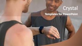  Presentation with running - Amazing slides having young men resting after running backdrop and a coral colored foreground