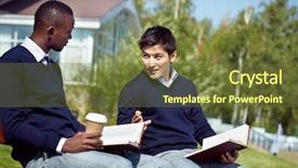  Presentation with books - Colorful slides enhanced with young men sitting with books backdrop and a  colored foreground