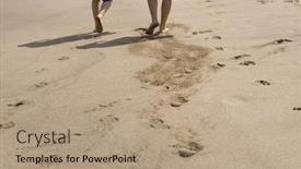  Presentation with virile young men - Audience pleasing PPT theme consisting of young men walking on the beach backdrop and a coral colored foreground