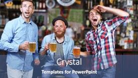  Presentation with victory team - Presentation design consisting of young men with beer rejoice the victory of their favorite team in the pub background and a ocean colored foreground