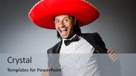  Presentation with fiesta - Cool new presentation with young mexican man wearing sombrero backdrop and a light gray colored foreground