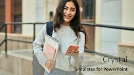  Presentation with middle east - Presentation theme with young-middle-east-student-girl background and a light gray colored foreground