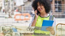  Presentation with middle east - Presentation theme consisting of young-middle-east-woman-architect background and a mint green colored foreground