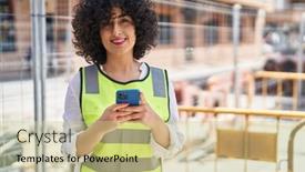  Presentation with middle east - Presentation design having young-middle-east-woman-architect background and a soft green colored foreground