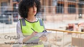  Presentation with middle east - PPT theme having young-middle-east-woman-architect background and a soft green colored foreground