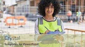  Presentation with report - Slides enhanced with young-middle-east-woman-architect background and a mint green colored foreground