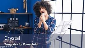  Presentation with music singing - PPT layouts with young-middle-east-woman-artist background and a ocean colored foreground