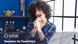 Presentation with music singing - PPT theme enhanced with young-middle-east-woman-artist background and a navy blue colored foreground