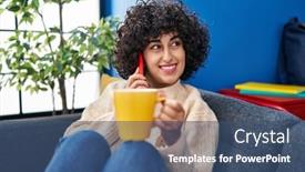  Presentation with middle east - PPT theme featuring young-middle-east-woman-drinking background and a ocean colored foreground